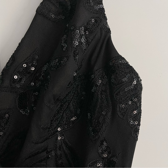 🥒 Dress the Population Giulia Black Lace Sequin Cocktail Mini Midi LBD Dress M - Picture 8 of 13